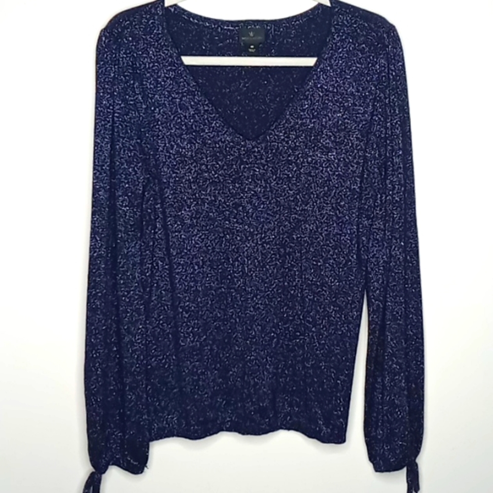 Worthington Blue Lurex V-Neck Sweater - M